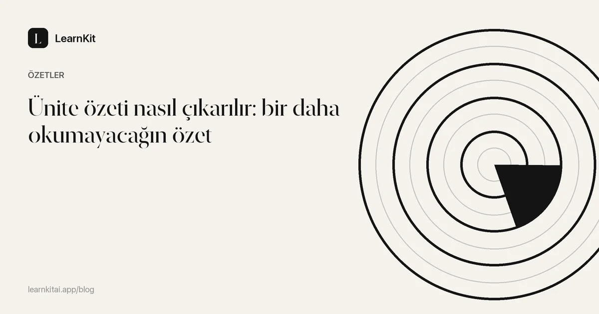 Ünite özeti nasıl çıkarılır: bir daha okumayacağın özet başlığı, sakin ve tek renkli bir desenin üzerinde