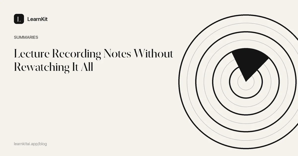 The title Lecture Recording Notes Without Rewatching It All over a calm monochrome pattern