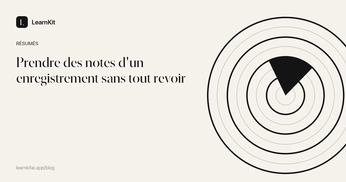 Le titre Prendre des notes d'un enregistrement sans tout revoir sur un motif monochrome épuré