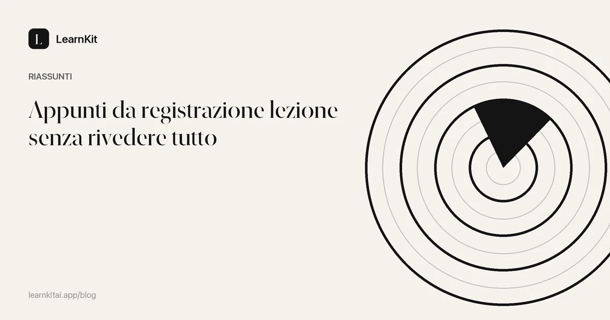 Il titolo Appunti da registrazione lezione senza rivedere tutto su un motivo monocromatico tenue