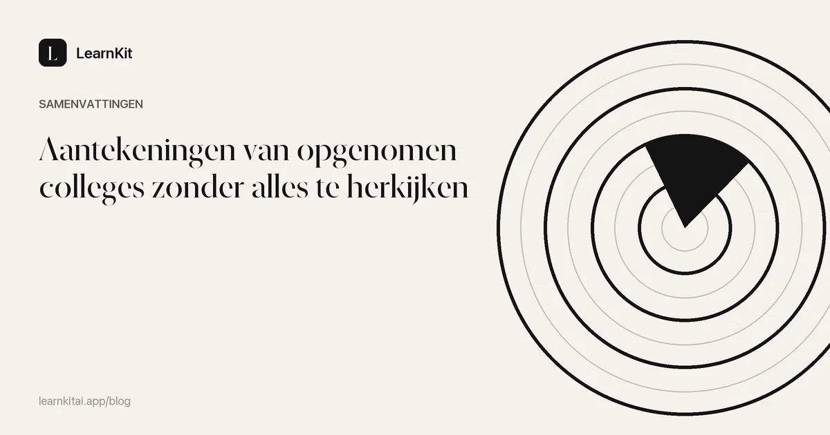 De titel Aantekeningen van opgenomen colleges zonder alles te herkijken op een rustig monochroom patroon