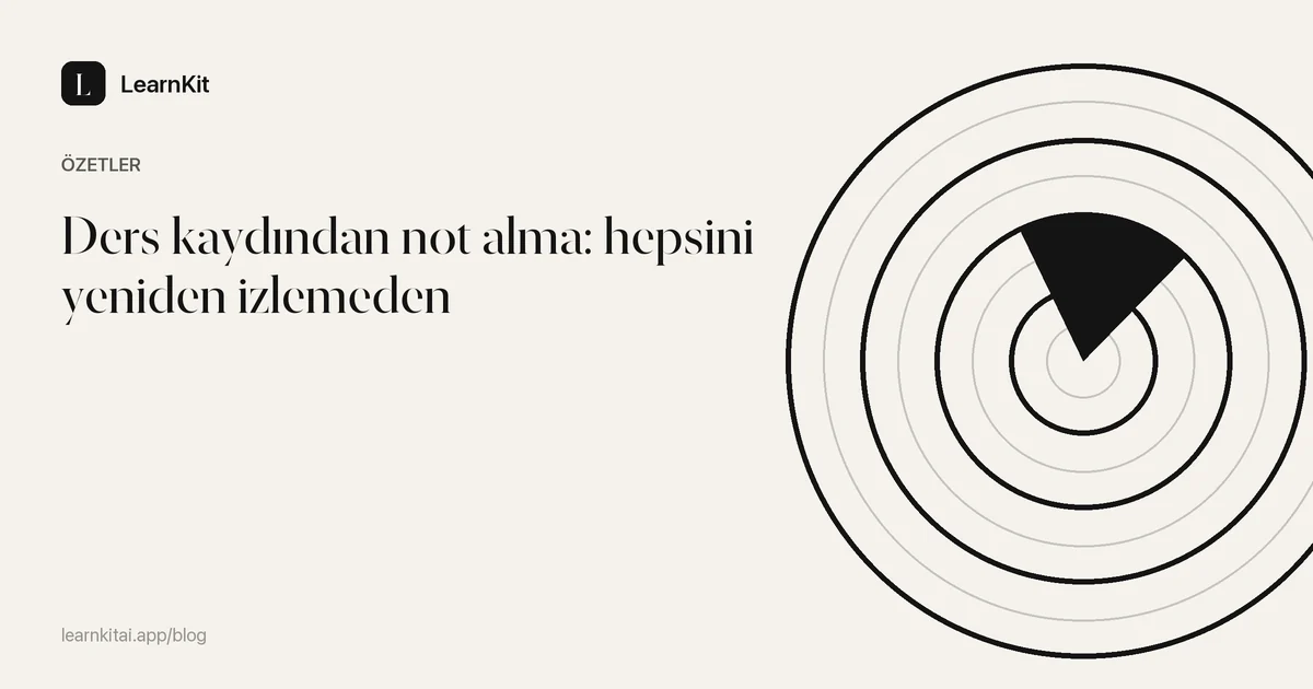 Ders kaydından not alma: hepsini yeniden izlemeden başlığı, sakin ve tek renkli bir desenin üzerinde