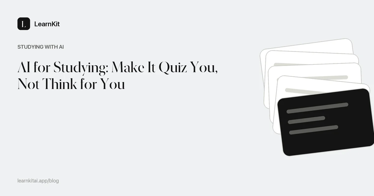 Article title AI for Studying over a calm monochrome pattern of question marks and lines