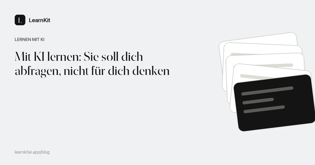 Der Titel Mit KI lernen vor einem ruhigen, einfarbigen Muster aus Fragezeichen und Linien