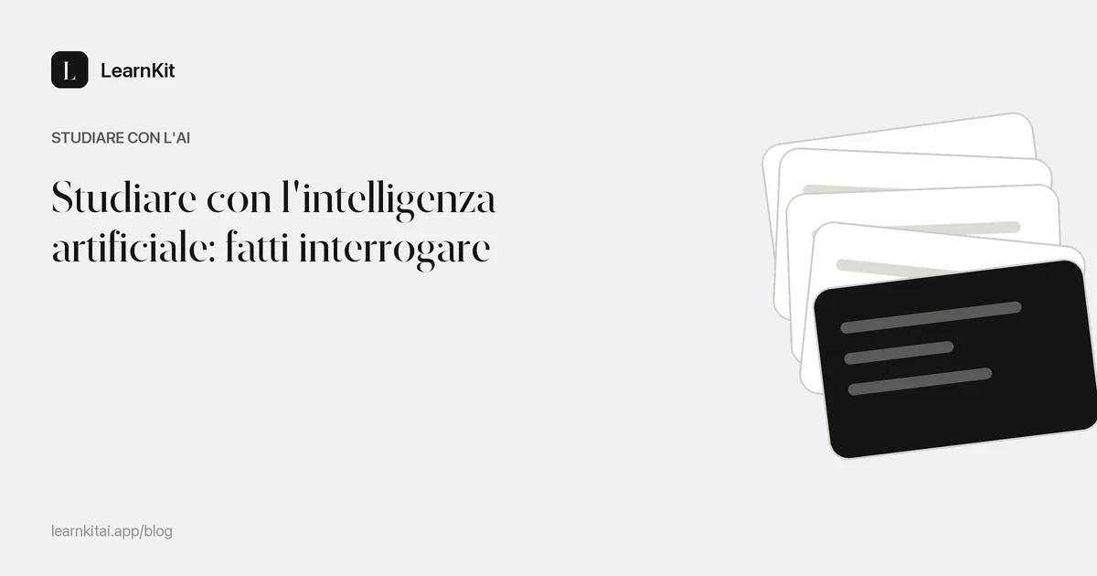 Il titolo Studiare con l'intelligenza artificiale su un motivo monocromatico tenue di punti interrogativi e linee