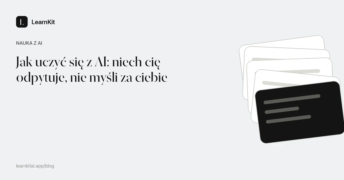 Tytuł artykułu Jak uczyć się z AI na spokojnym, monochromatycznym wzorze z pytajników i linii
