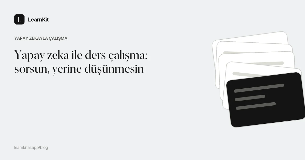 Yapay zeka ile ders çalışma başlığı, soru işaretlerinden ve çizgilerden oluşan sakin, tek renkli bir desenin üzerinde