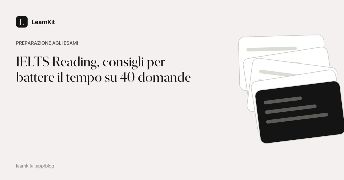 Il titolo IELTS Reading, consigli per battere il tempo su 40 domande su un motivo monocromatico tenue