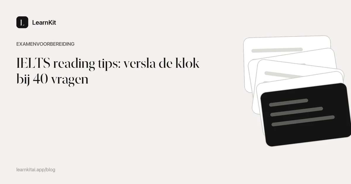 De titel IELTS reading tips: versla de klok bij 40 vragen op een rustig monochroom patroon