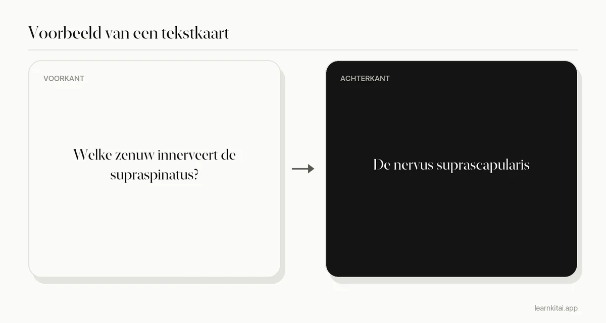 Voorbeeld van een tekstflashcard voor anatomie die vraagt welke zenuw de supraspinatus innerveert
