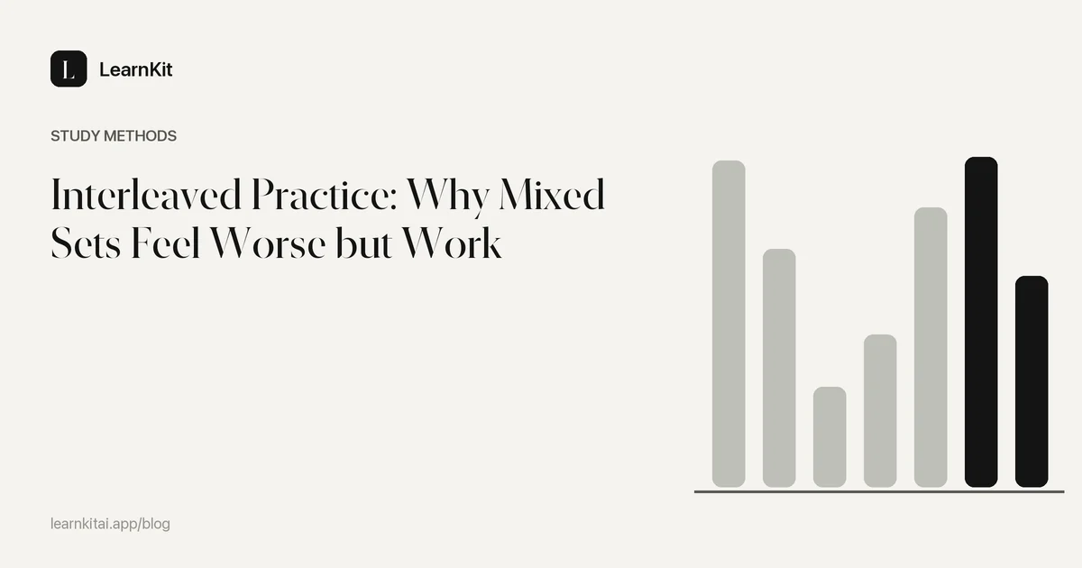 The title Interleaved Practice: Why Mixed Sets Feel Worse but Work over a calm monochrome pattern