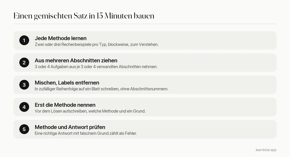 Schritte zum Bau eines verschachtelten Übungssatzes vom Lernen jeder Methode bis zum Prüfen von Methode und Antwort