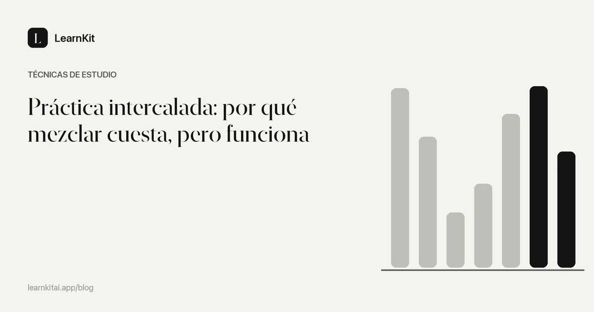 El título Práctica intercalada: por qué mezclar cuesta, pero funciona sobre un patrón monocromo y sereno