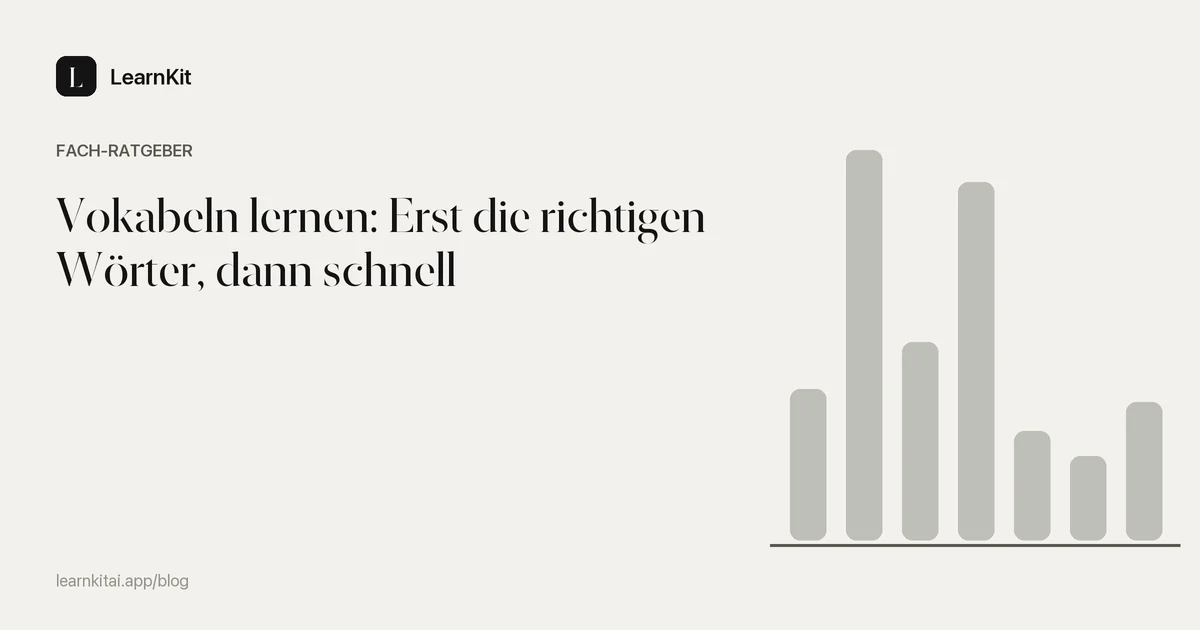Der Titel Vokabeln lernen: Erst die richtigen Wörter, dann schnell vor einem ruhigen, einfarbigen Muster