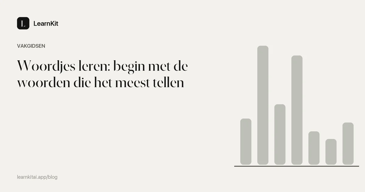 De titel Woordjes leren: begin met de woorden die het meest tellen op een rustig monochroom patroon