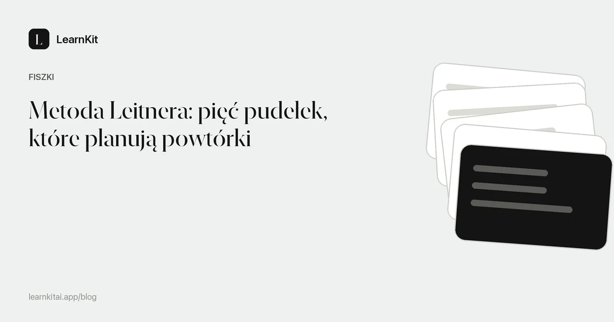 Tytuł Metoda Leitnera: pięć pudełek, które planują powtórki na spokojnym, monochromatycznym wzorze