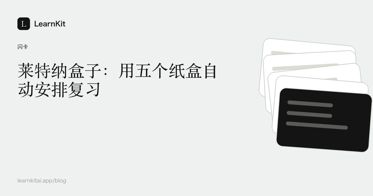 标题《莱特纳盒子:用五个纸盒自动安排复习》,置于宁静的黑白图案之上