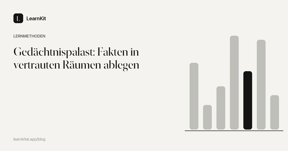 Der Titel Gedächtnispalast: Fakten in vertrauten Räumen ablegen vor einem ruhigen, einfarbigen Muster