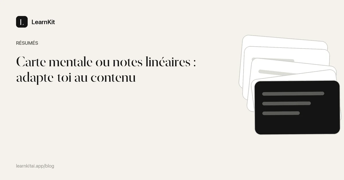 Le titre Carte mentale ou notes linéaires : adapte-toi au contenu sur un motif monochrome épuré
