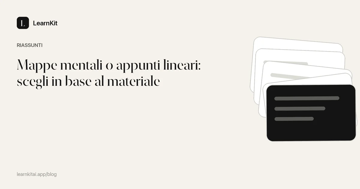 Il titolo Mappe mentali o appunti lineari: scegli in base al materiale su un motivo monocromatico tenue