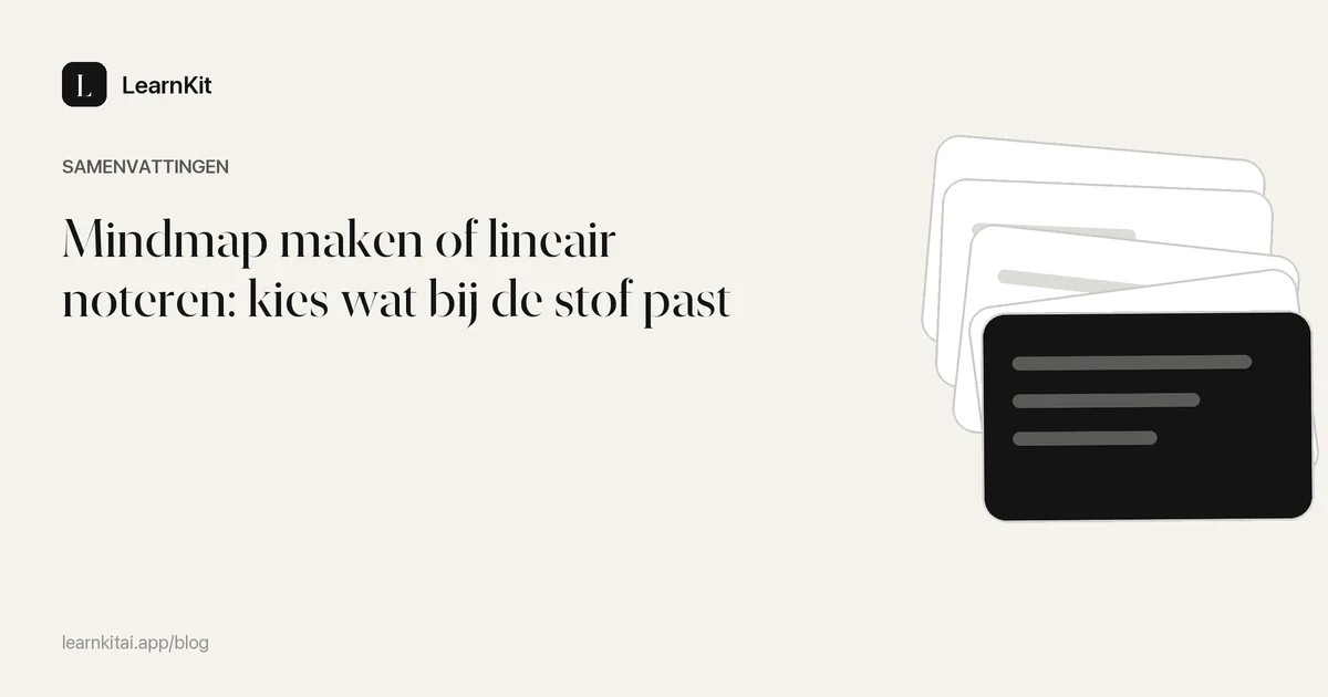 De titel Mindmap maken of lineair noteren: kies wat bij de stof past op een rustig monochroom patroon