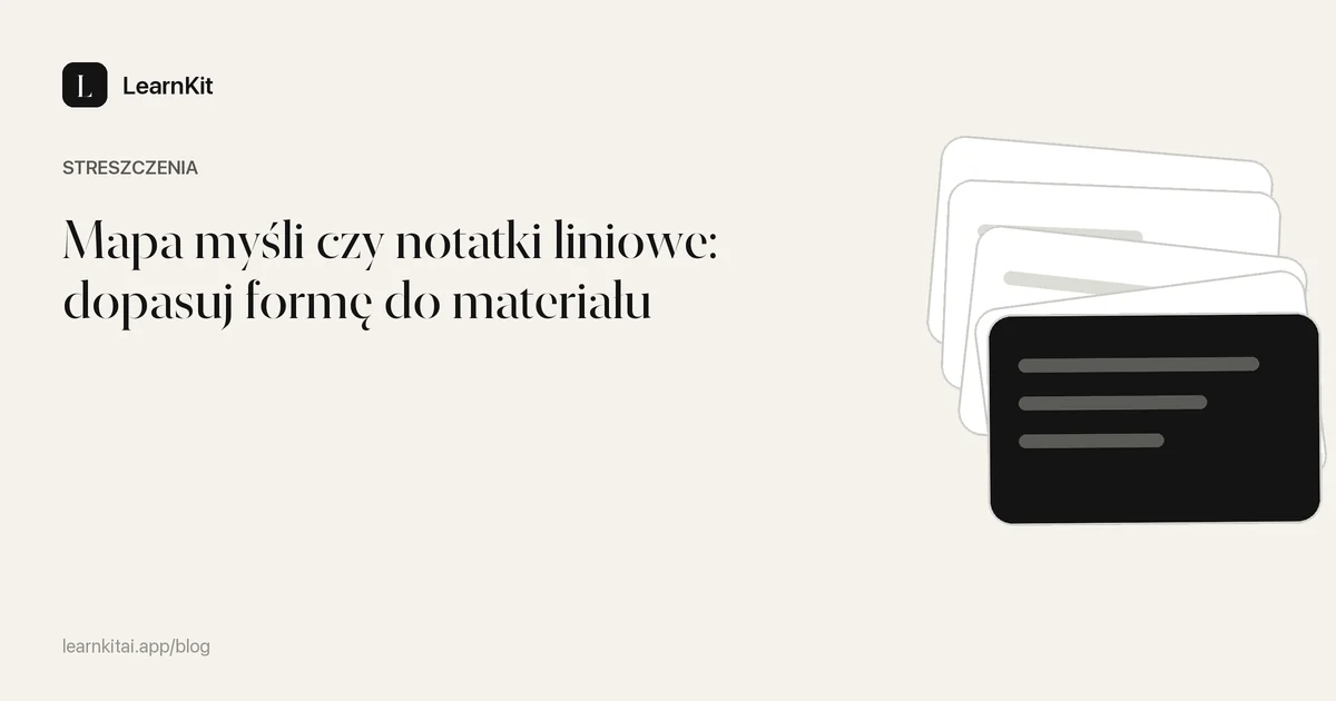 Tytuł Mapa myśli czy notatki liniowe: dopasuj formę do materiału na spokojnym, monochromatycznym wzorze