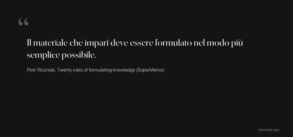 Citazione di Piotr Wozniak che enuncia il principio dell'informazione minima