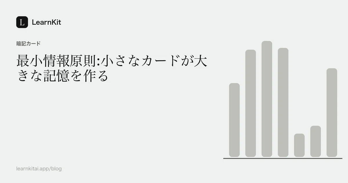 落ち着いたモノクロの模様の上に、記事のタイトル「最小情報原則:小さなカードが大きな記憶を作る」を配置したカバー画像