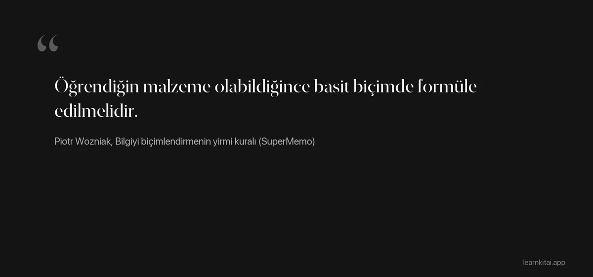 Piotr Wozniak'ın minimum bilgi ilkesini ifade eden alıntı