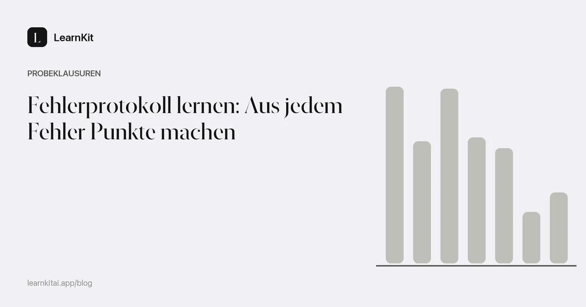 Der Titel Fehlerprotokoll lernen: Aus jedem Fehler Punkte machen vor einem ruhigen, einfarbigen Muster