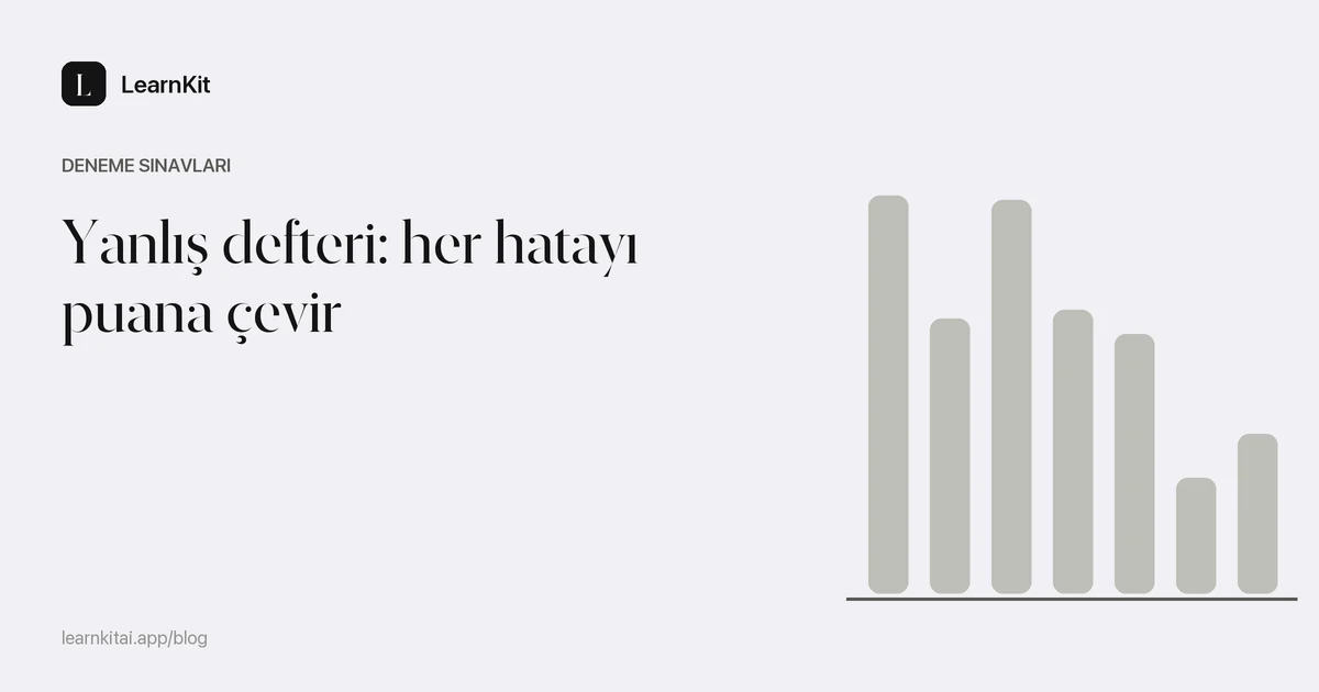 Yanlış defteri: her hatayı puana çevir başlığı, sakin ve tek renkli bir desenin üzerinde