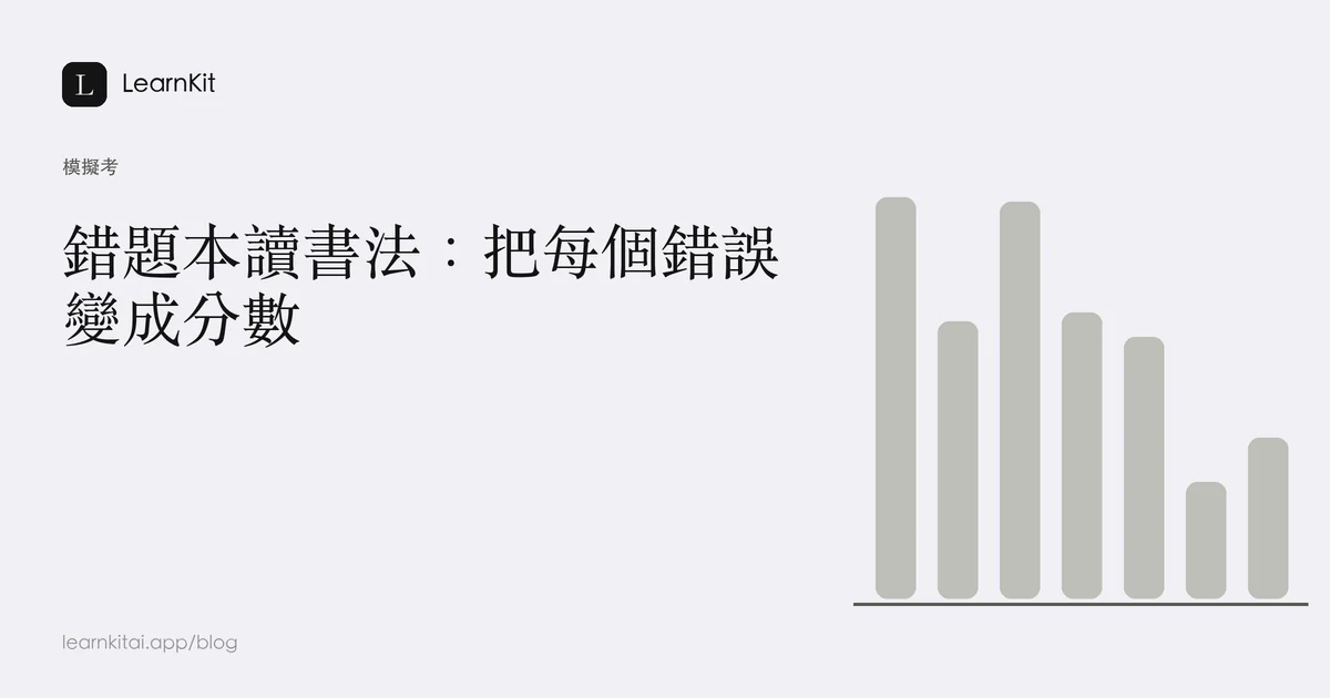 標題為「錯題本讀書法:把每個錯誤變成分數」,背景為沉靜的單色圖紋