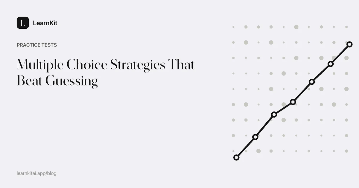 The title Multiple Choice Strategies That Beat Guessing over a calm monochrome pattern