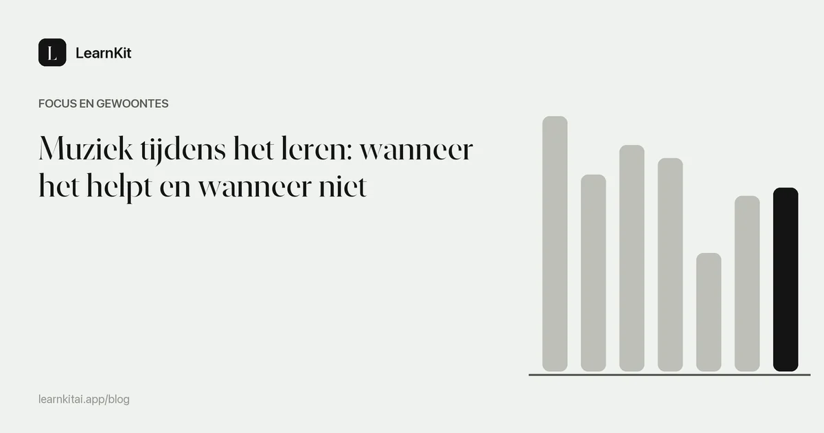 De titel Muziek tijdens het leren: wanneer het helpt en wanneer niet op een rustig monochroom patroon