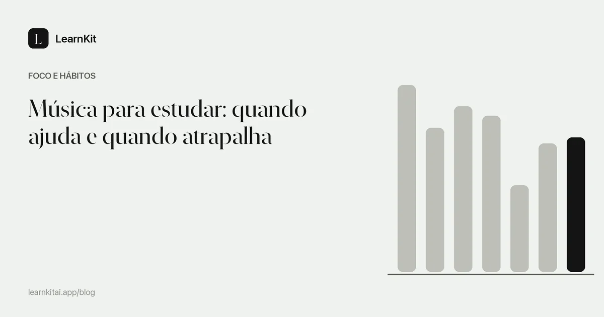 O título Música para estudar: quando ajuda e quando atrapalha sobre um padrão monocromático e sereno