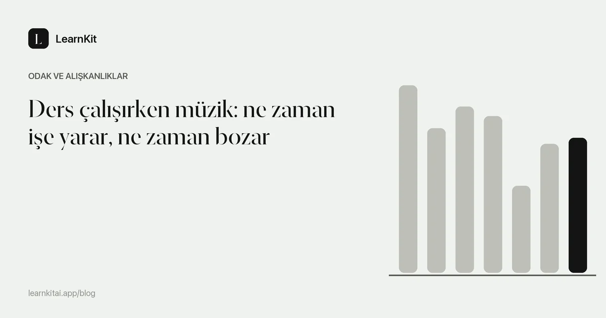 Ders çalışırken müzik: ne zaman işe yarar, ne zaman bozar başlığı, sakin ve tek renkli bir desenin üzerinde