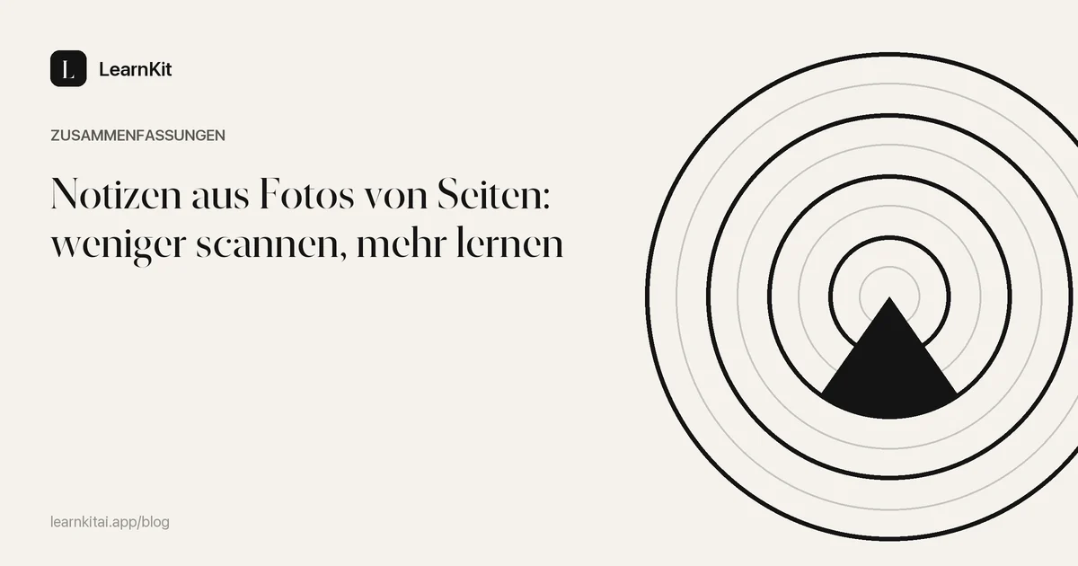 Der Titel Notizen aus Fotos von Seiten: weniger scannen, mehr lernen vor einem ruhigen, einfarbigen Muster