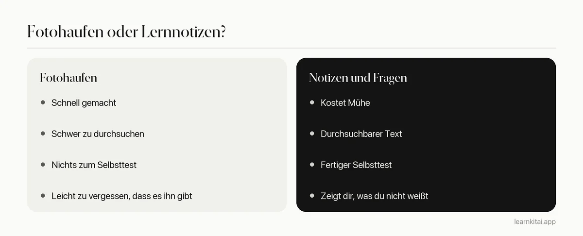 Vergleich: Seitenfotos behalten oder in Notizen und Fragen verwandeln
