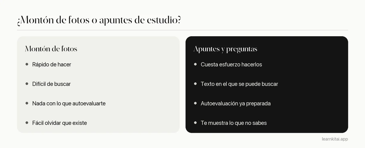 Comparación entre guardar fotos de páginas y convertirlas en apuntes y preguntas