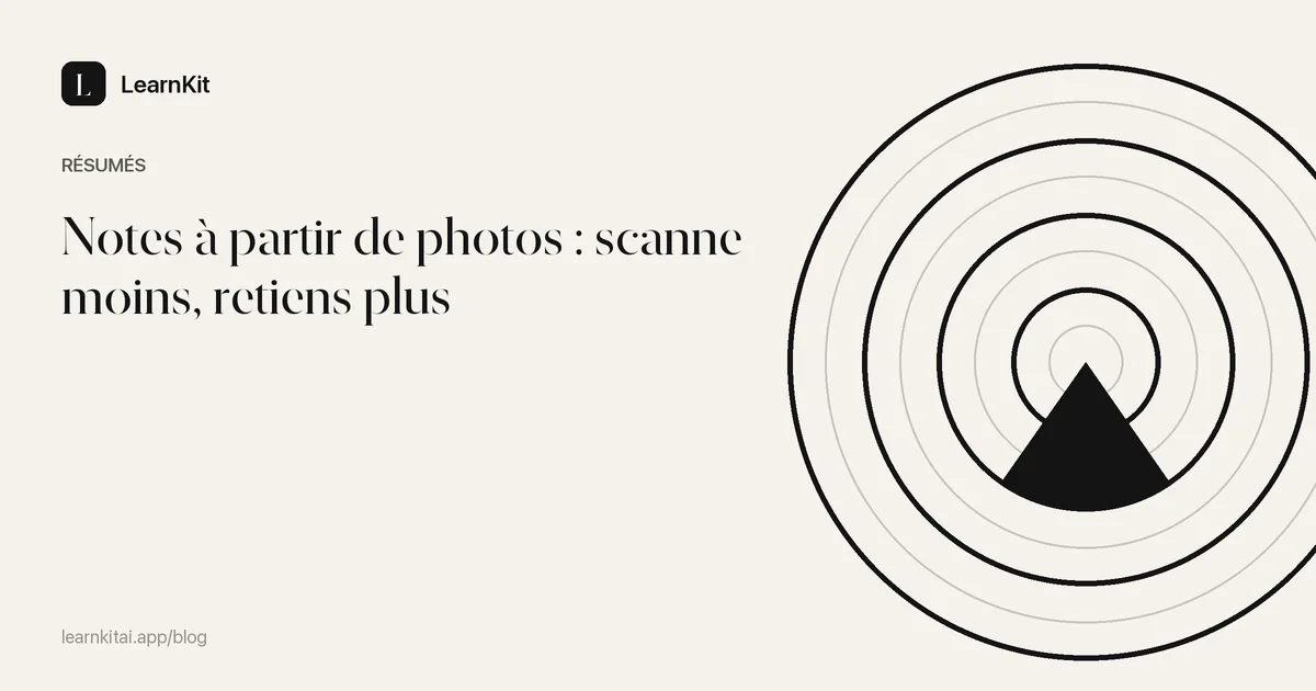 Le titre Notes à partir de photos : scanne moins, retiens plus sur un motif monochrome épuré