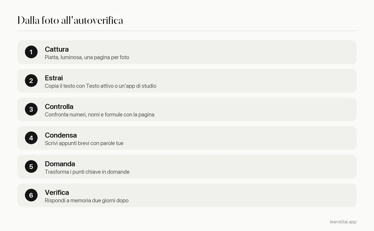 Sei passi dal fotografare una pagina al verificarsi sugli appunti ricavati