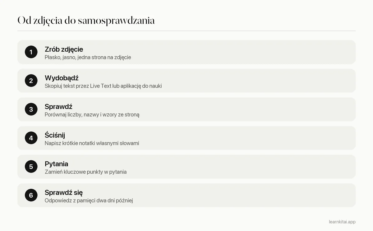 Sześć kroków od sfotografowania strony do sprawdzania się z notatek z niej zrobionych