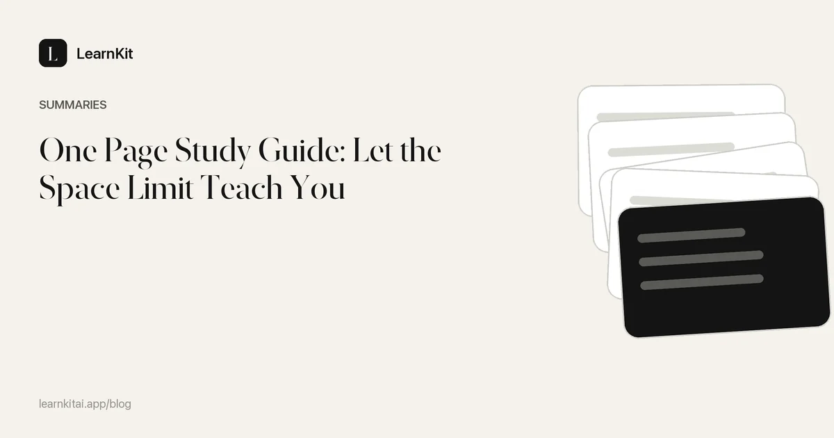 The title One Page Study Guide: Let the Space Limit Teach You over a calm monochrome pattern