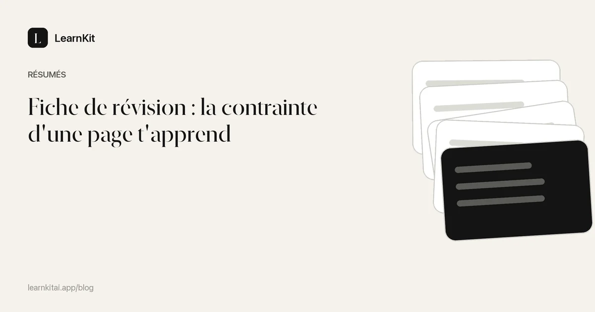 Le titre Fiche de révision : la contrainte d'une page t'apprend sur un motif monochrome épuré