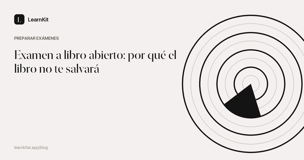 El título Examen a libro abierto: por qué el libro no te salvará sobre un patrón monocromo y sereno