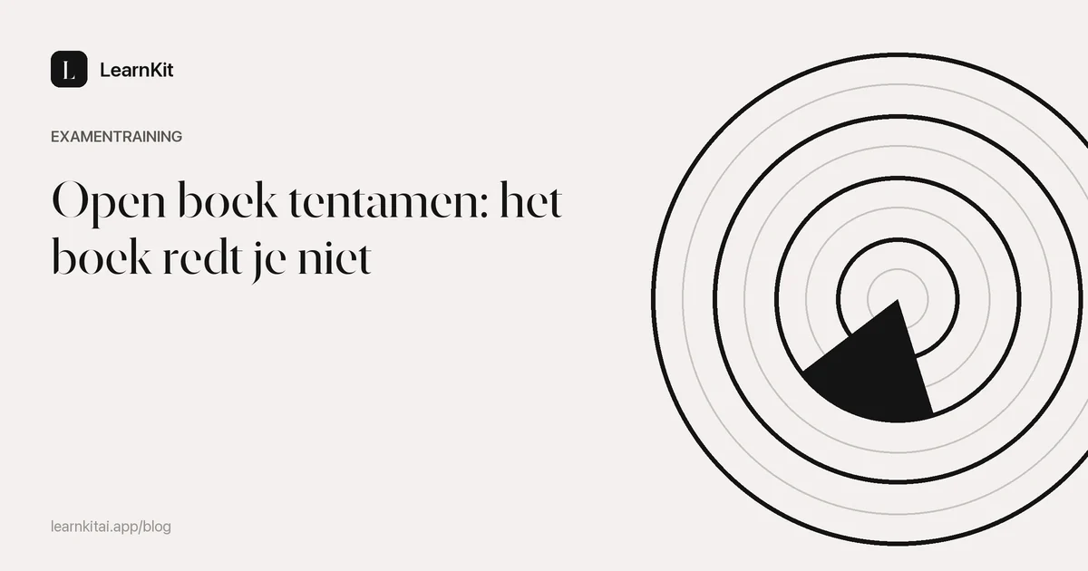 De titel Open boek tentamen: het boek redt je niet op een rustig monochroom patroon