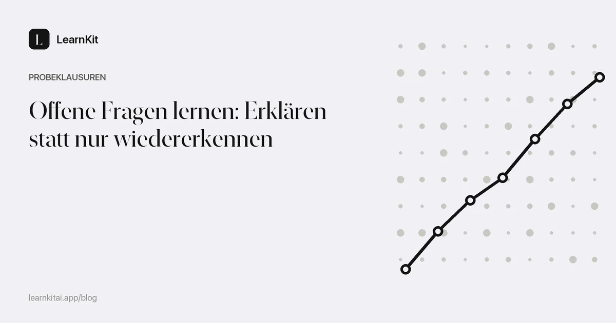 Der Titel Offene Fragen lernen: Erklären statt nur wiedererkennen vor einem ruhigen, einfarbigen Muster