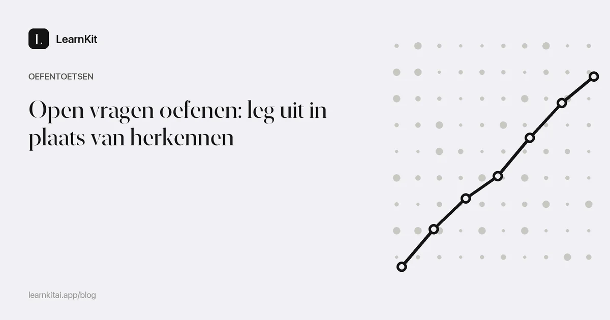 De titel Open vragen oefenen: leg uit in plaats van herkennen op een rustig monochroom patroon