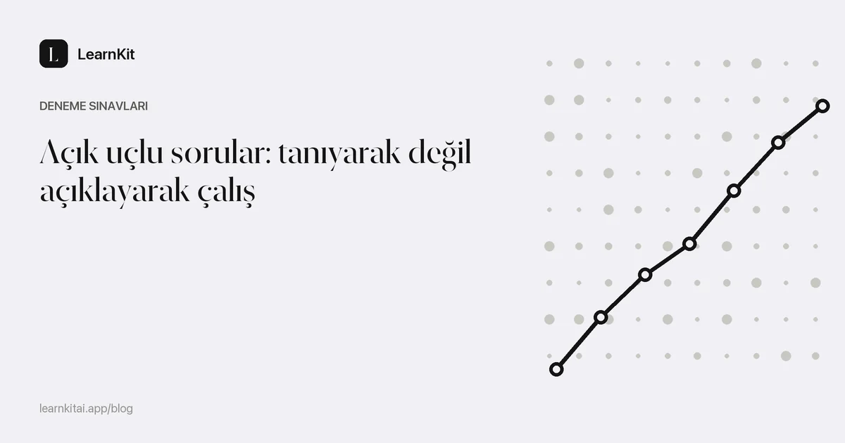 Açık uçlu sorular: tanıyarak değil açıklayarak çalış başlığı, sakin ve tek renkli bir desenin üzerinde