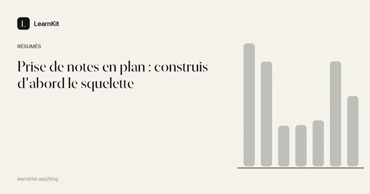 Le titre Prise de notes en plan : construis d'abord le squelette sur un motif monochrome épuré